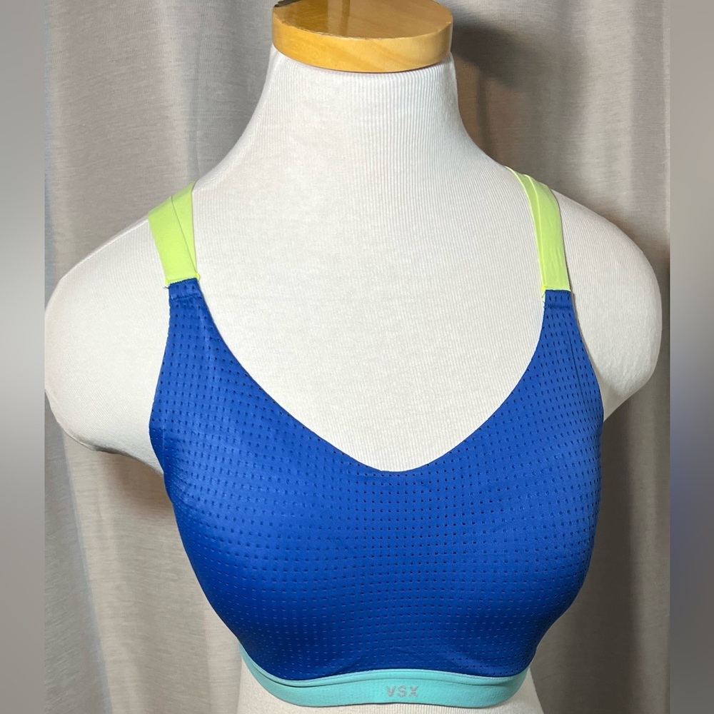 Victoria's Secret VSX Sports Bra Cross Back Blue Neon
Straps Sz 34D